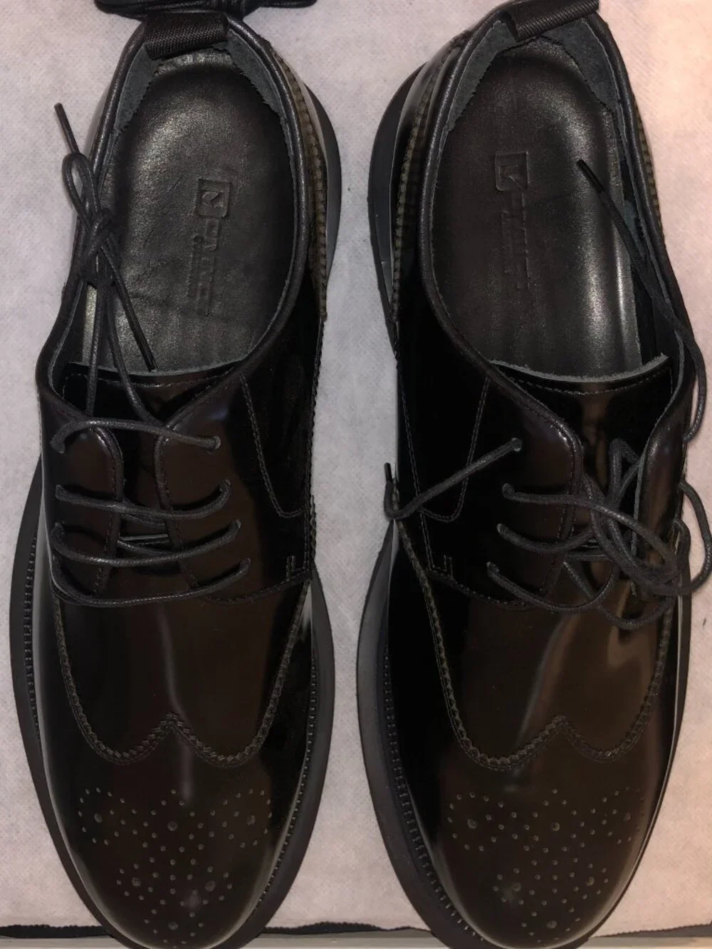 NIB DIVINCH Mens Black Leather Wingtip Brogue Lug Sole Derby Shoes Size 13